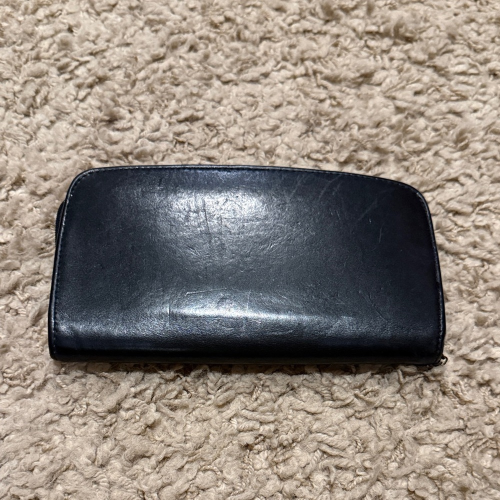Vintage Coach Black Leather Checkbook Wallet Coin Purse Zip Up